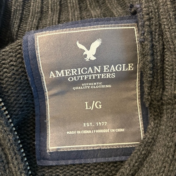 AMERICAN EAGLE OUTFITTERS MENS CHUNKY COTTON & WOOL FULL ZIP SWEATER SIZE LARGE - Picture 8 of 9